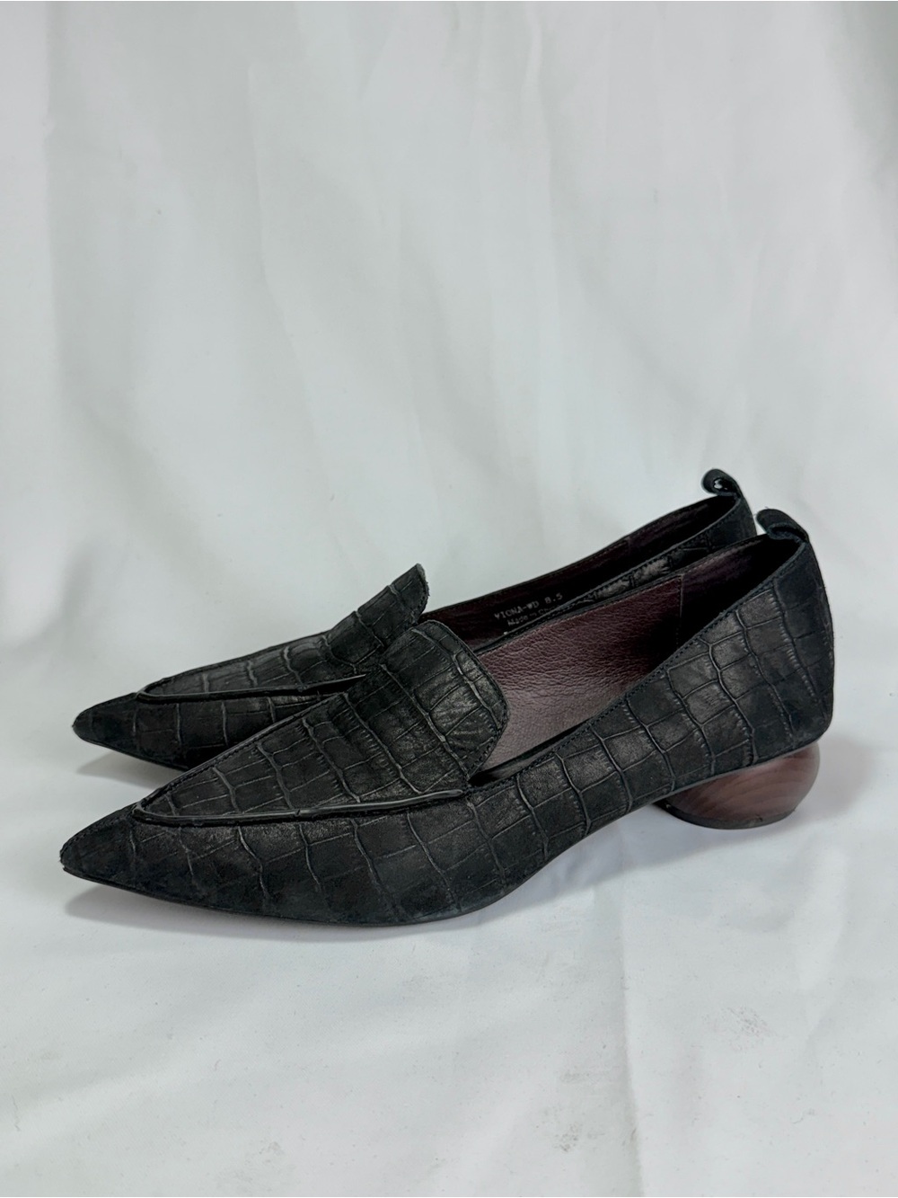 Jeffrey Campbell VIONA Sculptural Heels Matte Croc Leather Shoes Loafer Size 8.5